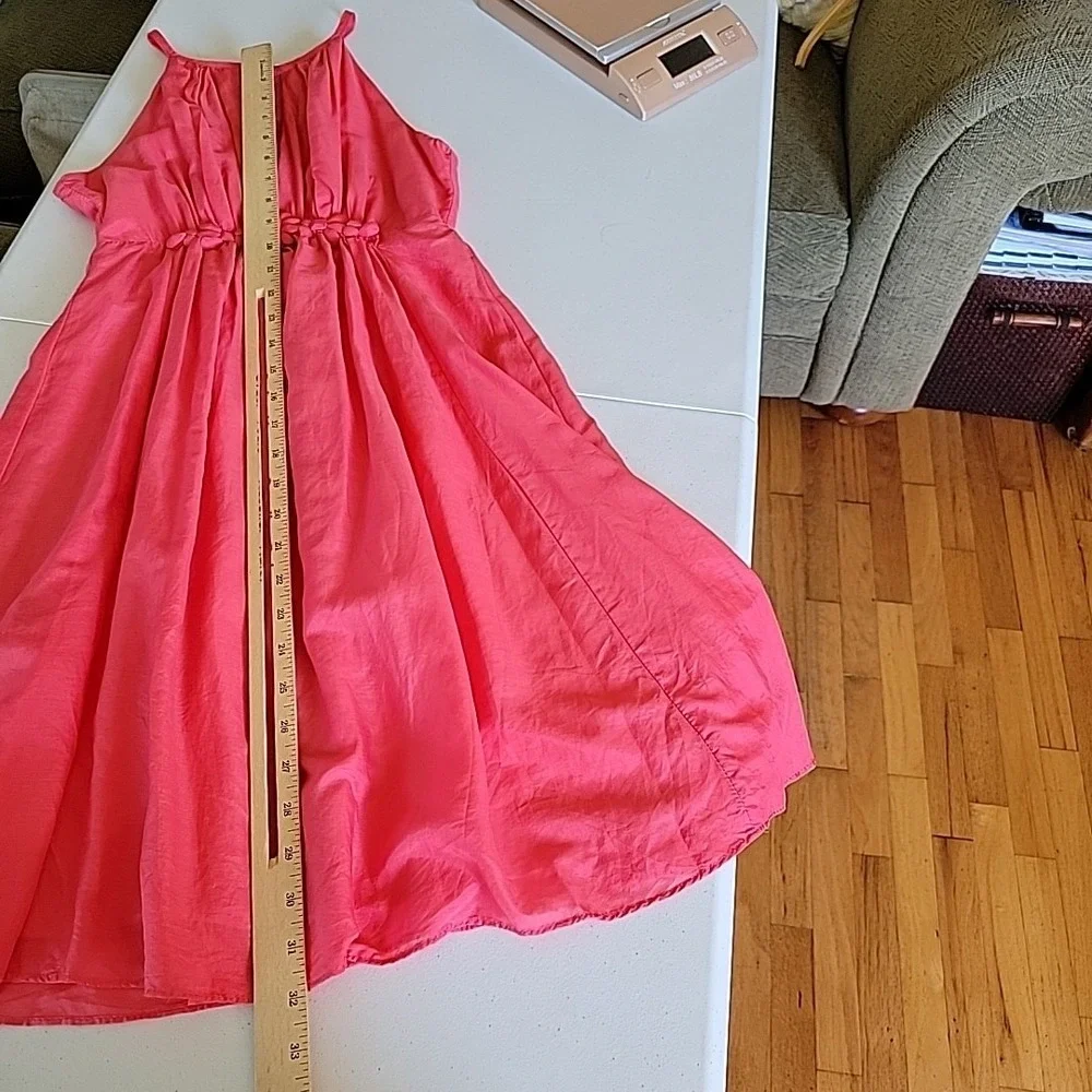 Esley Silk Blend Dress Coral High Neck Chic Cocktail Fairy Feminine Mod Romantic